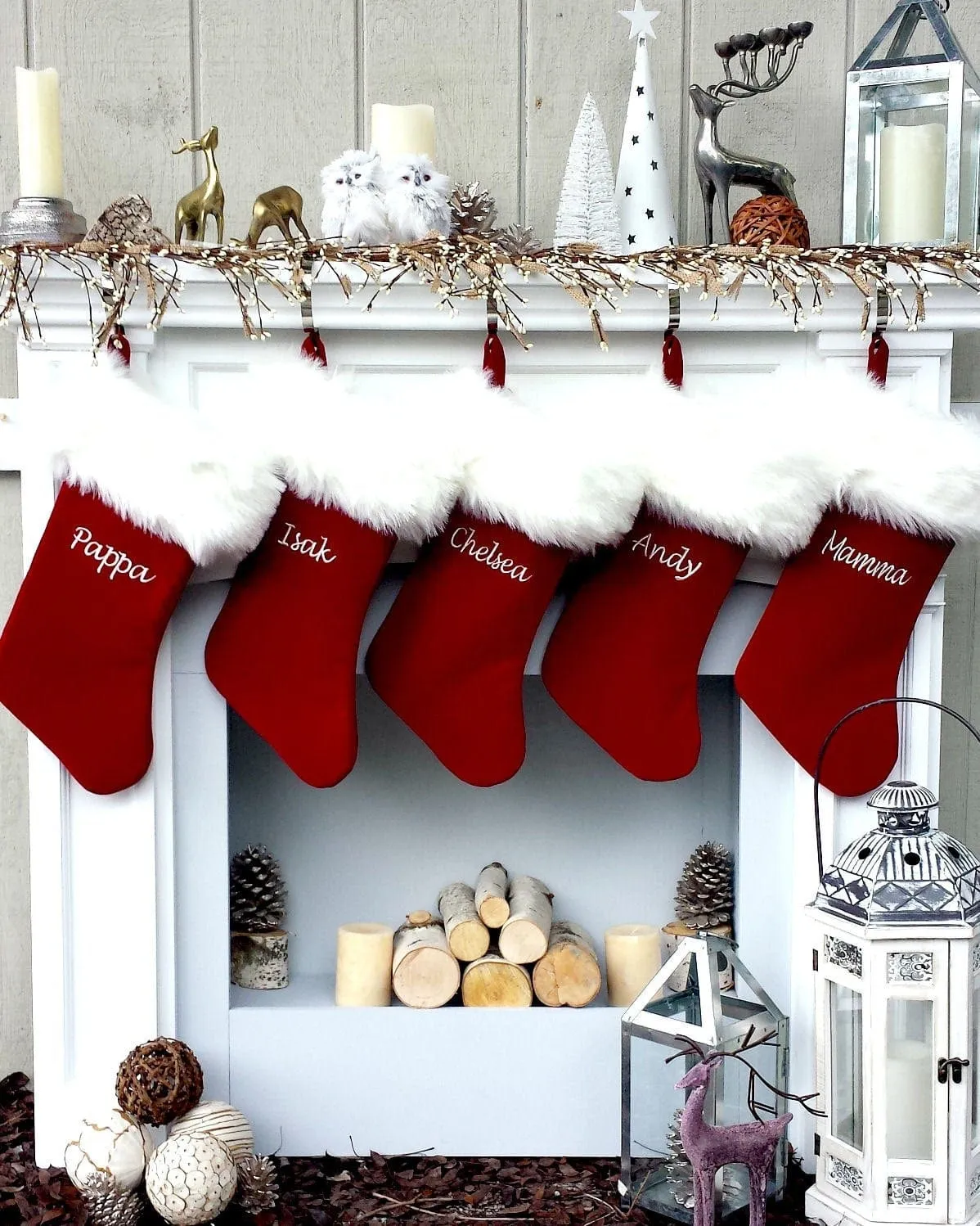 Personalized Christmas Stockings Velvet 19"  Luxury Faux Fox Fur Cuff Christmas Stocking Embroidered - Private Listing