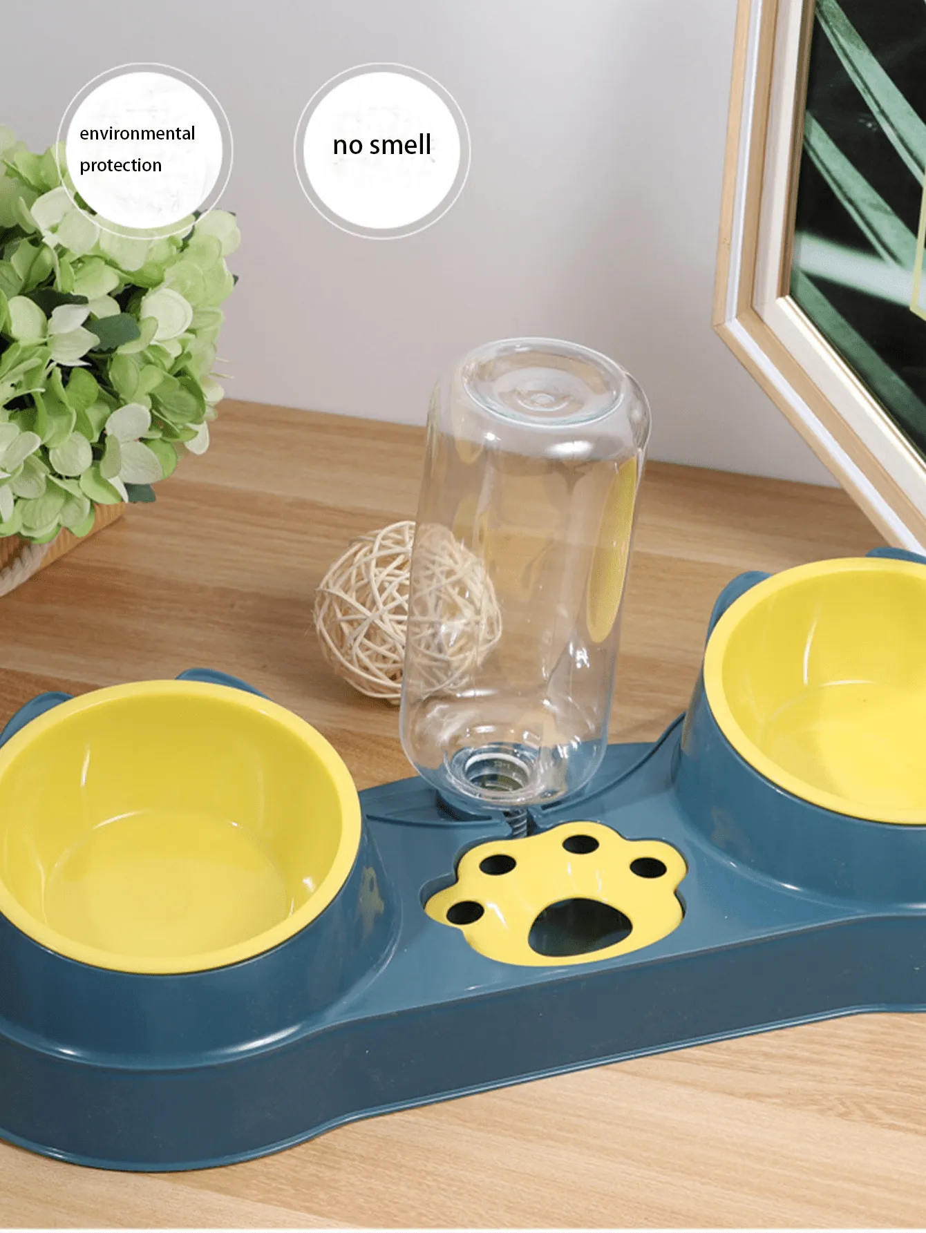 Pet Bowl Feeder With Water Dispenser For Cats And Dogs, Double Bowls