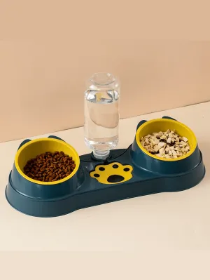 Pet Bowl Feeder With Water Dispenser For Cats And Dogs, Double Bowls