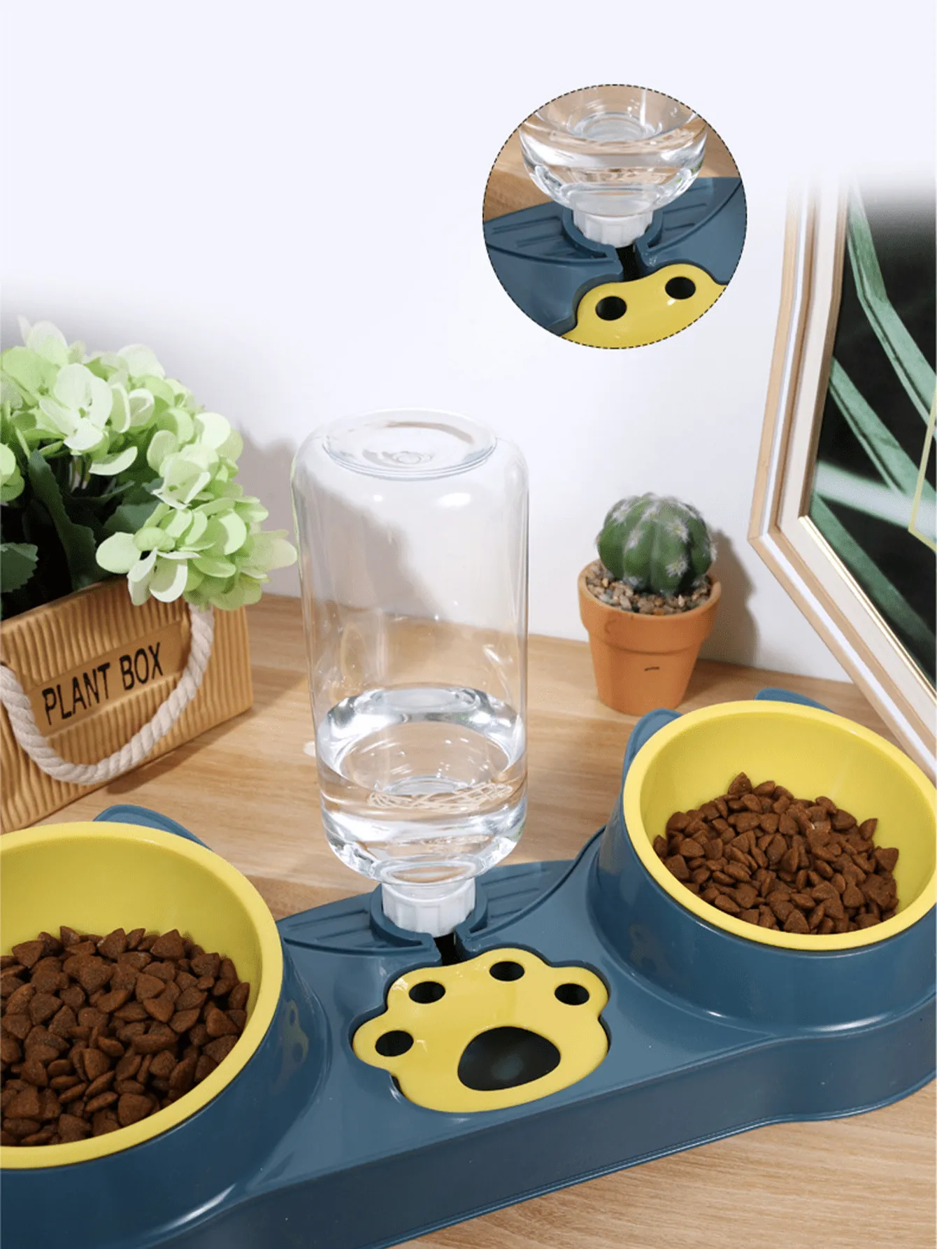 Pet Bowl Feeder With Water Dispenser For Cats And Dogs, Double Bowls