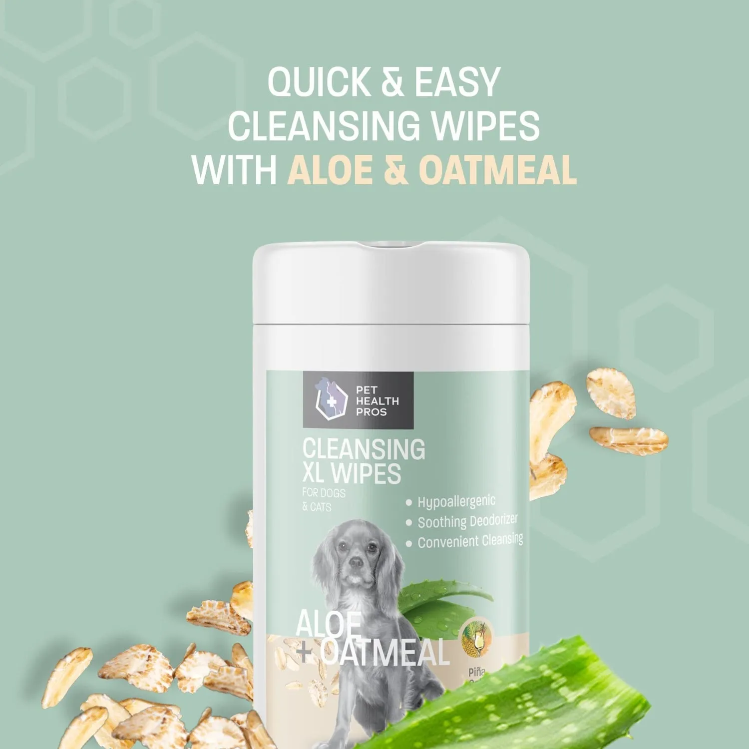 Pet Health Pros Aloe & Oatmeal Pet Cleaning Wipes With Hypoallergenic; Soothing Component; Size: Large; Scent: Pina Colada.