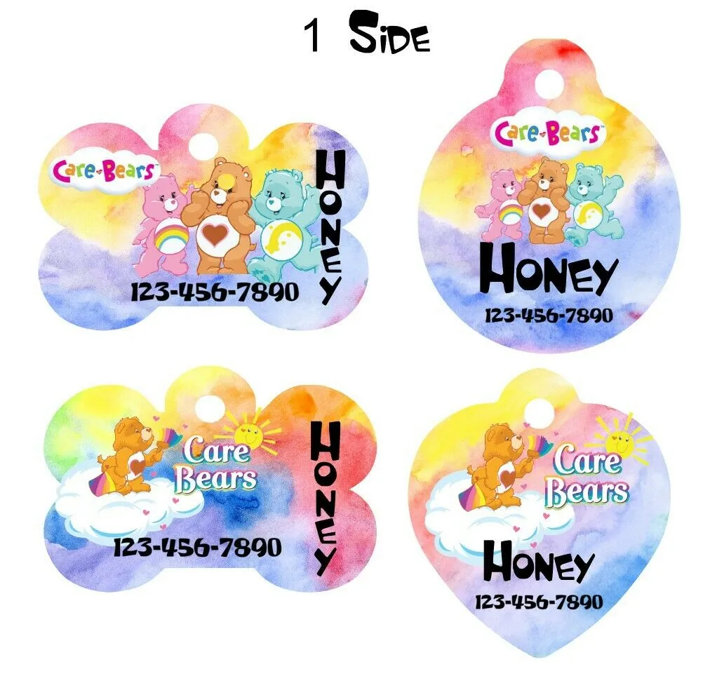 Pet ID Tag Care Bears Personalized Custom Double Sided Pet Tag w/name & number Petcollarshandmade