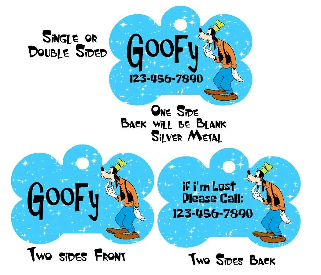 Pet ID Tag GOOFY Personalized Custom Double Sided Pet Tag w/name/number Petcollarshandmade