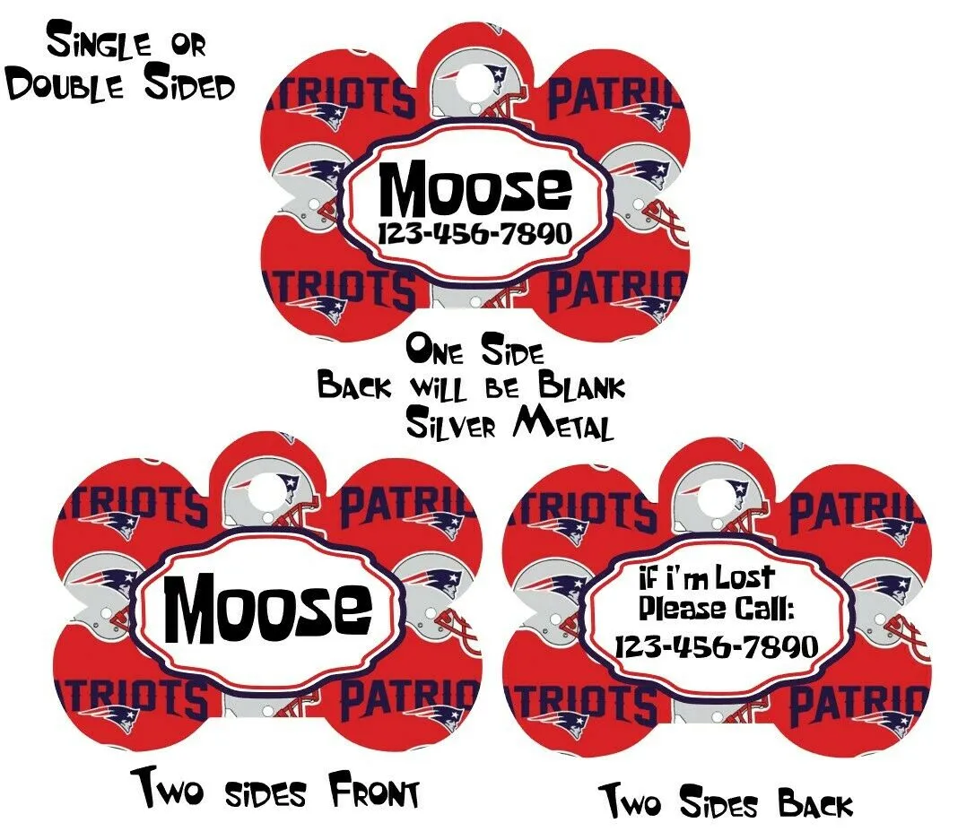 Pet ID Tag New England Patriots NFL Personalized Custom Double Sided Pet Tag Petcollarshandmade