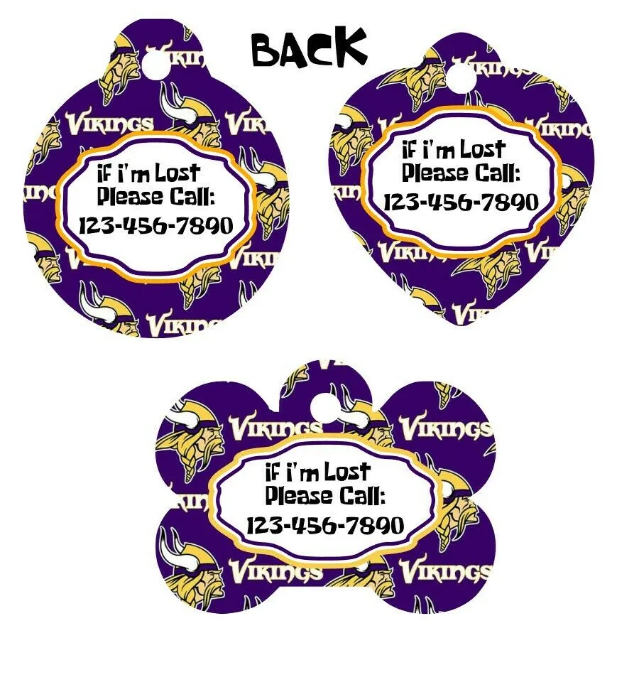 Pet ID Tag Vikings NFL Personalized Custom Double Sided Pet Tag w/name & number Petcollarshandmade