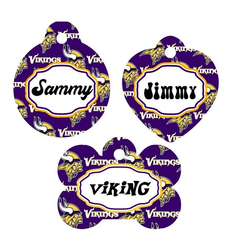 Pet ID Tag Vikings NFL Personalized Custom Double Sided Pet Tag w/name & number Petcollarshandmade