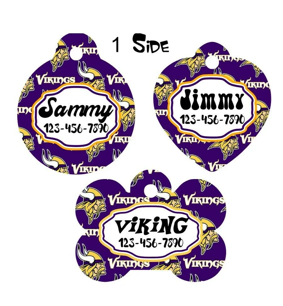 Pet ID Tag Vikings NFL Personalized Custom Double Sided Pet Tag w/name & number Petcollarshandmade