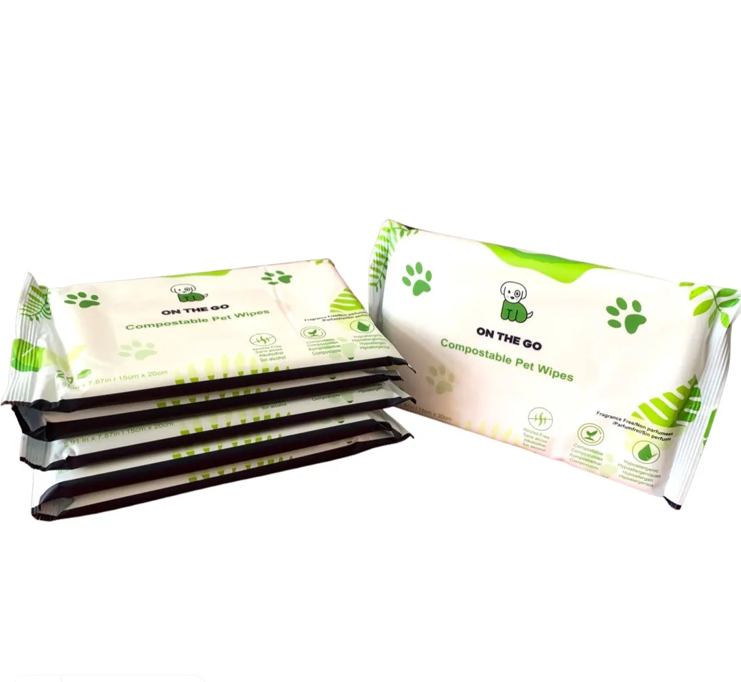 Pet Wipes - Travel Pack - Hypoallergenic, Unscented, Natural & Compostable
