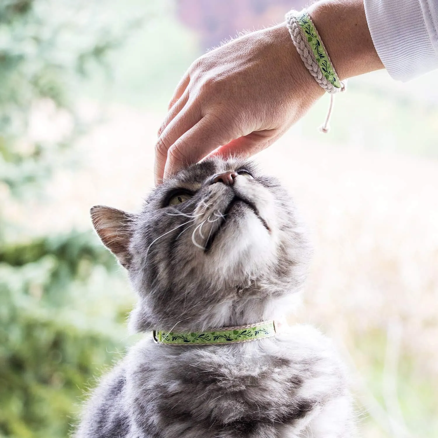 Pettsie Breakaway Cat Collar & Matching Friendship Bracelet  Adjustable, Soft Cotton Collar for Cats, Quick-Release Safety Buckle, Lightweight, Stylish, Designed for Cat Lovers, Green