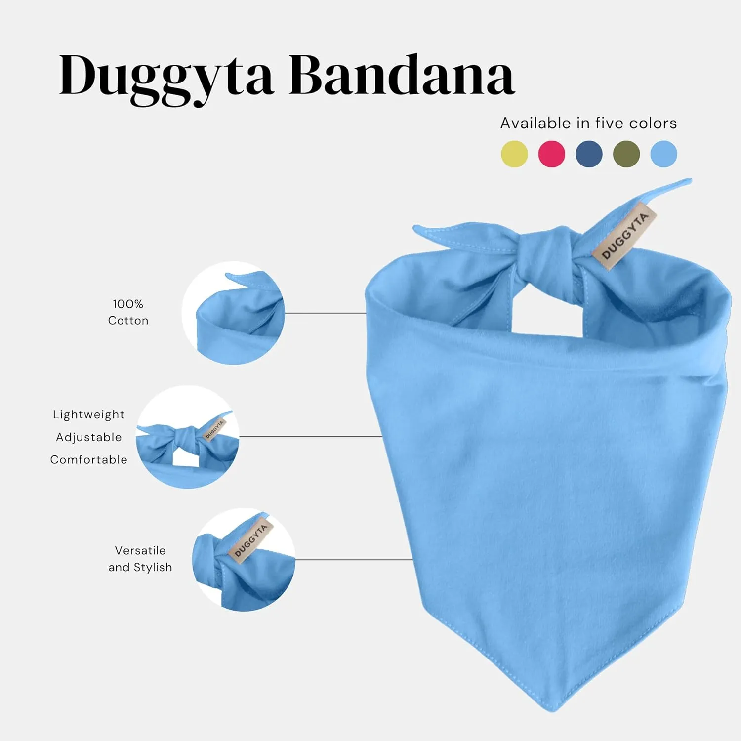 Premium Solid Blue Dog Bandana, Luxury Soft Cotton Adjustable Triangle Scarf for Small Dogs, Comfortable, Stylish, and Customizable for All Seasons, Dog Accessories