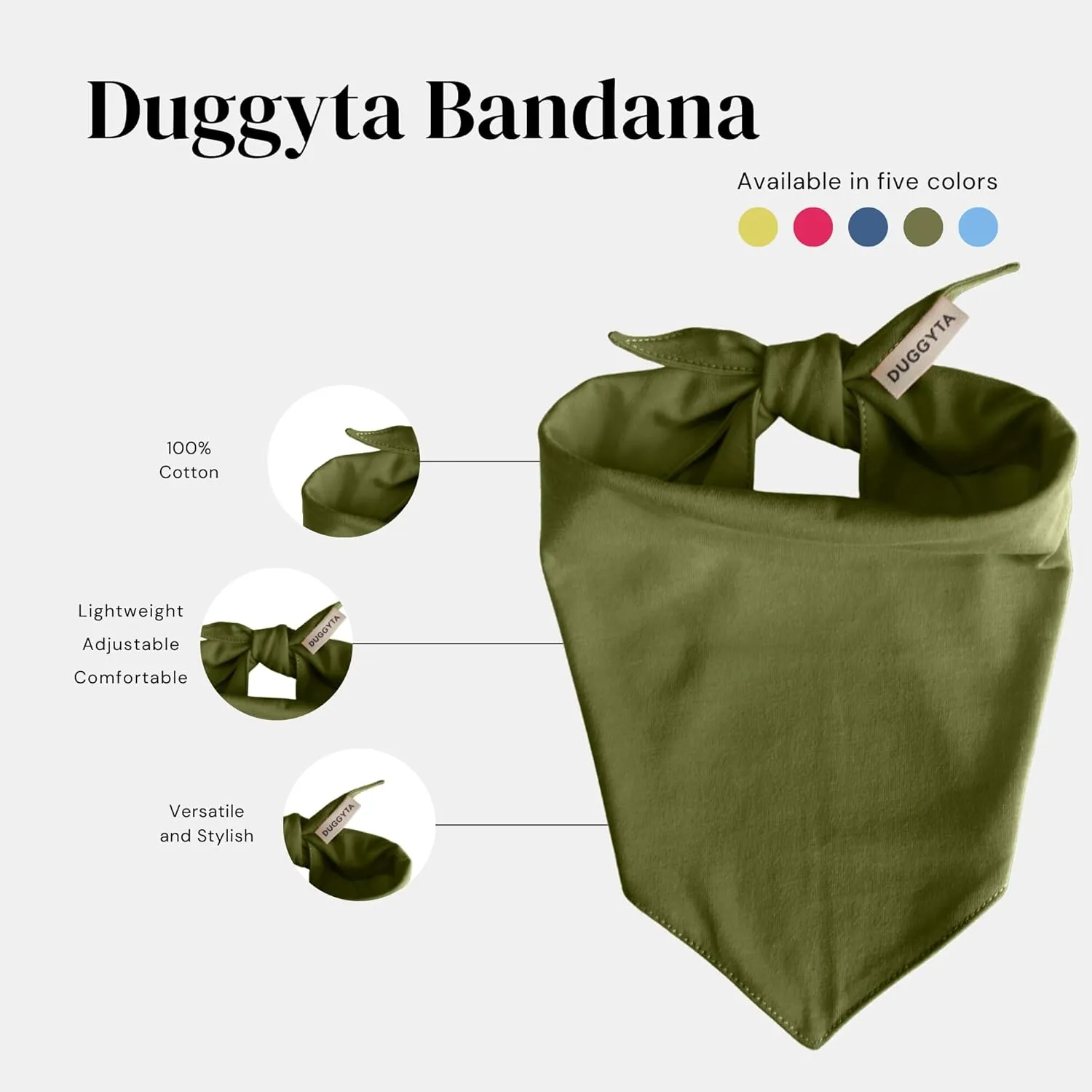 Premium Solid Olive Dog Bandana, Luxury Soft Cotton Adjustable Triangle Scarf for Small Dogs, Comfortable, Stylish, and Customizable for All Seasons, Dog Accessories