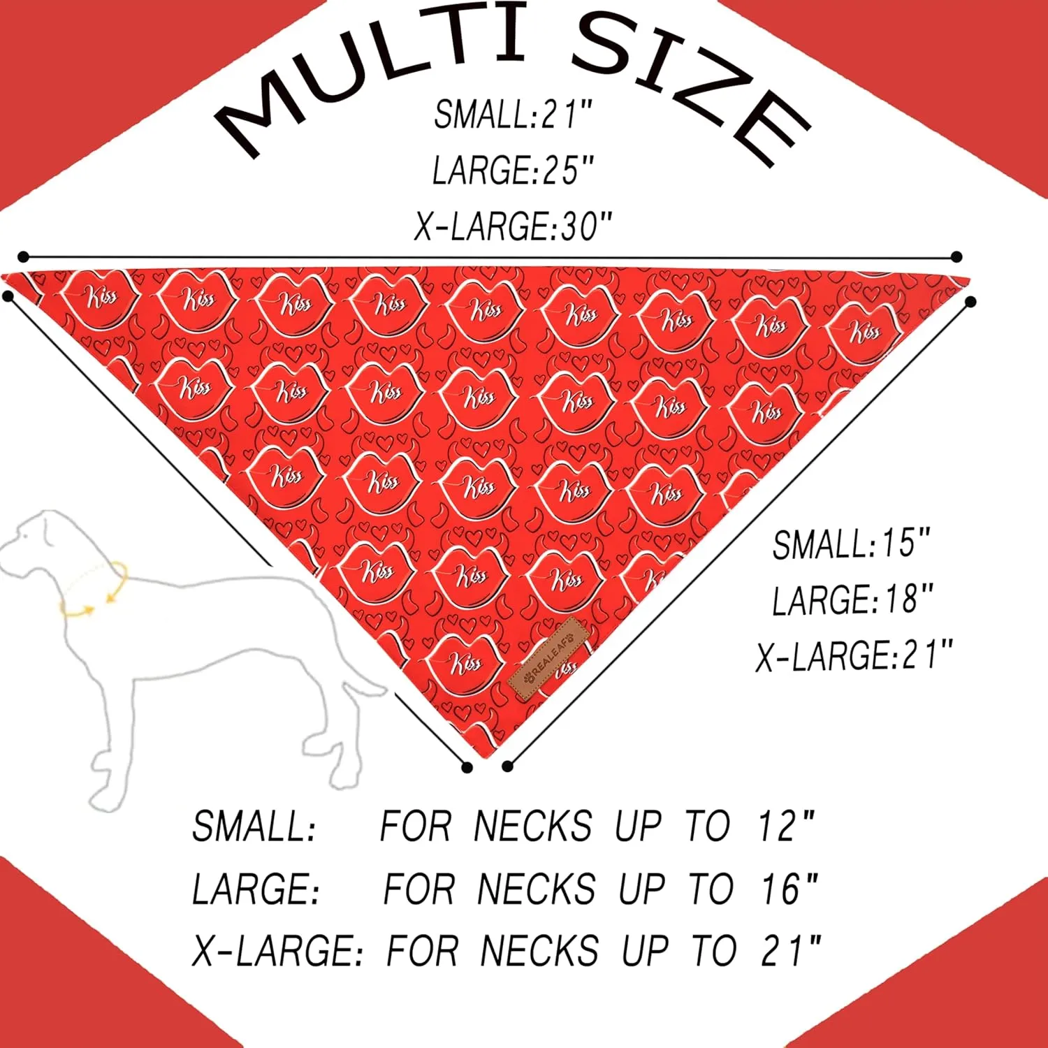 Realeaf Valentine's Day Dog Bandanas 2 Pack, Reversible Heart Dog Scarf for Boy and Girl, Premium Durable Fabric, Holiday Love Bandana for Small and Medium Dogs Cats Pets (Small)