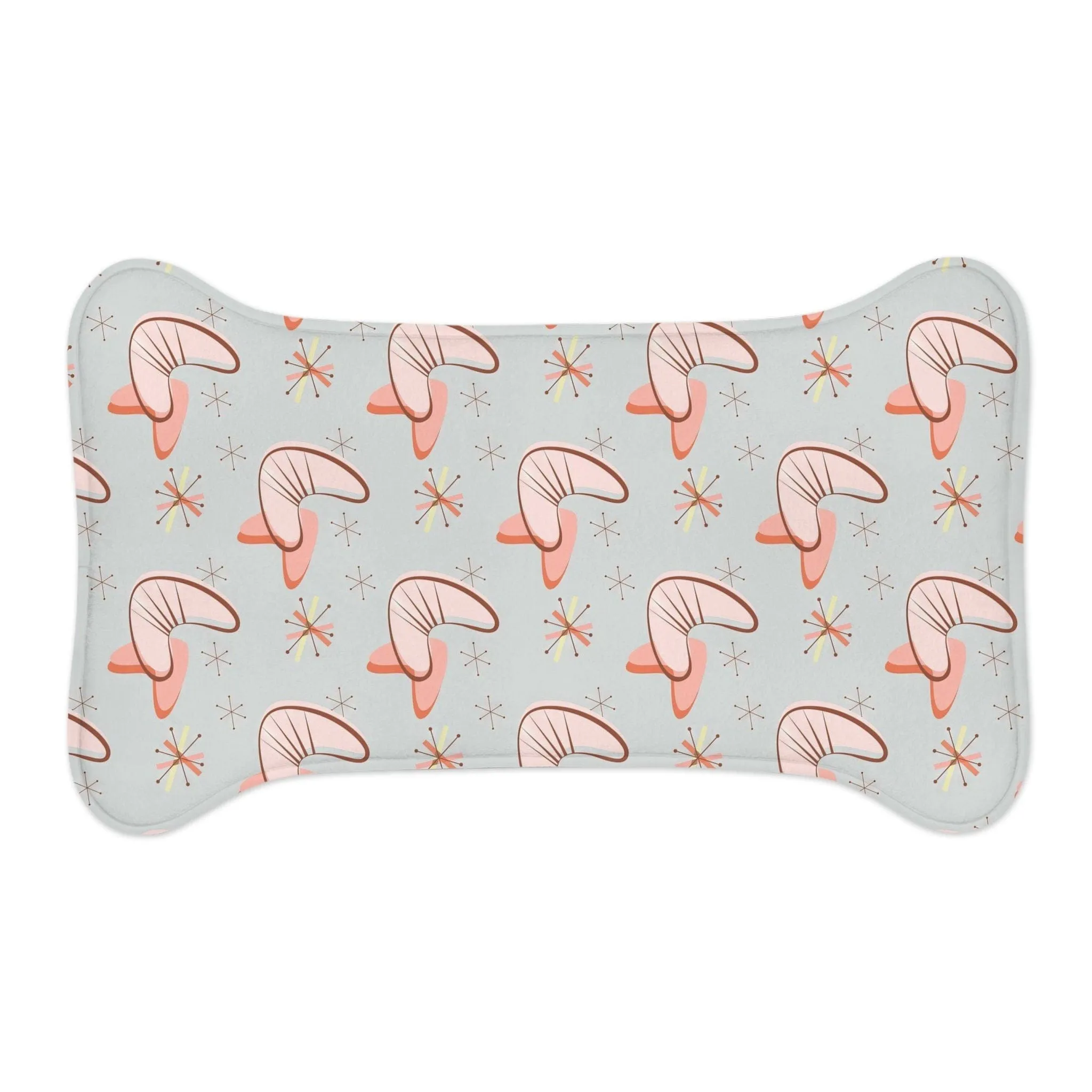 Retro Mid Mod Boomerang Starburst Pet Feeding Mat, Bone and Fish Shape Cat, Dog Non-Slip, Highly Absorbent Pad, Pet Lovers Gift- 127781923