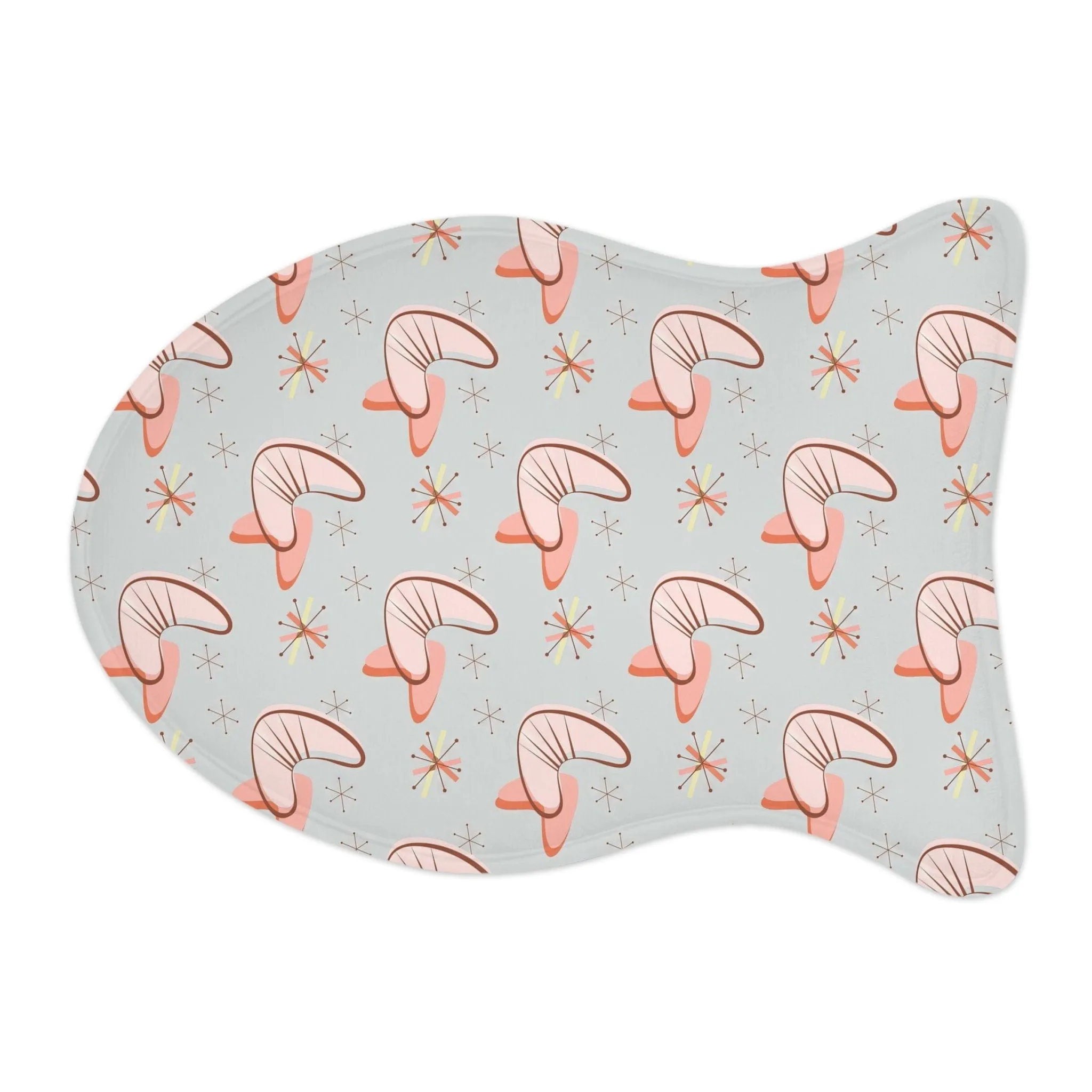 Retro Mid Mod Boomerang Starburst Pet Feeding Mat, Bone and Fish Shape Cat, Dog Non-Slip, Highly Absorbent Pad, Pet Lovers Gift- 127781923