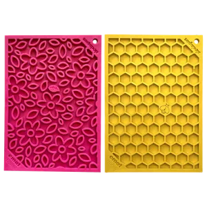 Small Pink Flower Power & Small Yellow Honeycomb eMat Lick Mat Bundle