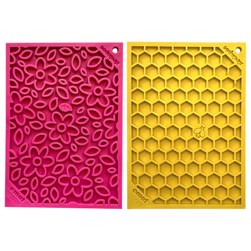Small Pink Flower Power & Small Yellow Honeycomb eMat Lick Mat Bundle