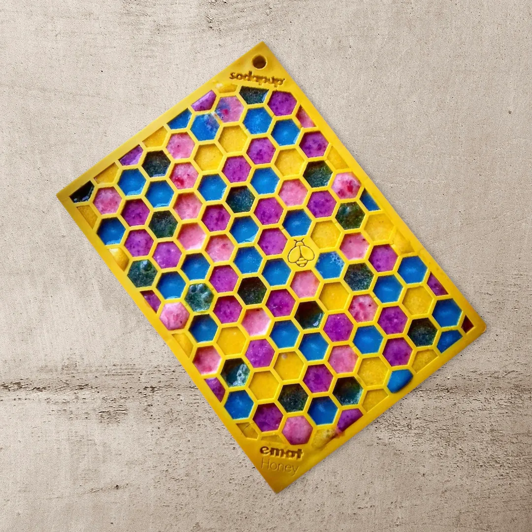 Small Pink Flower Power & Small Yellow Honeycomb eMat Lick Mat Bundle