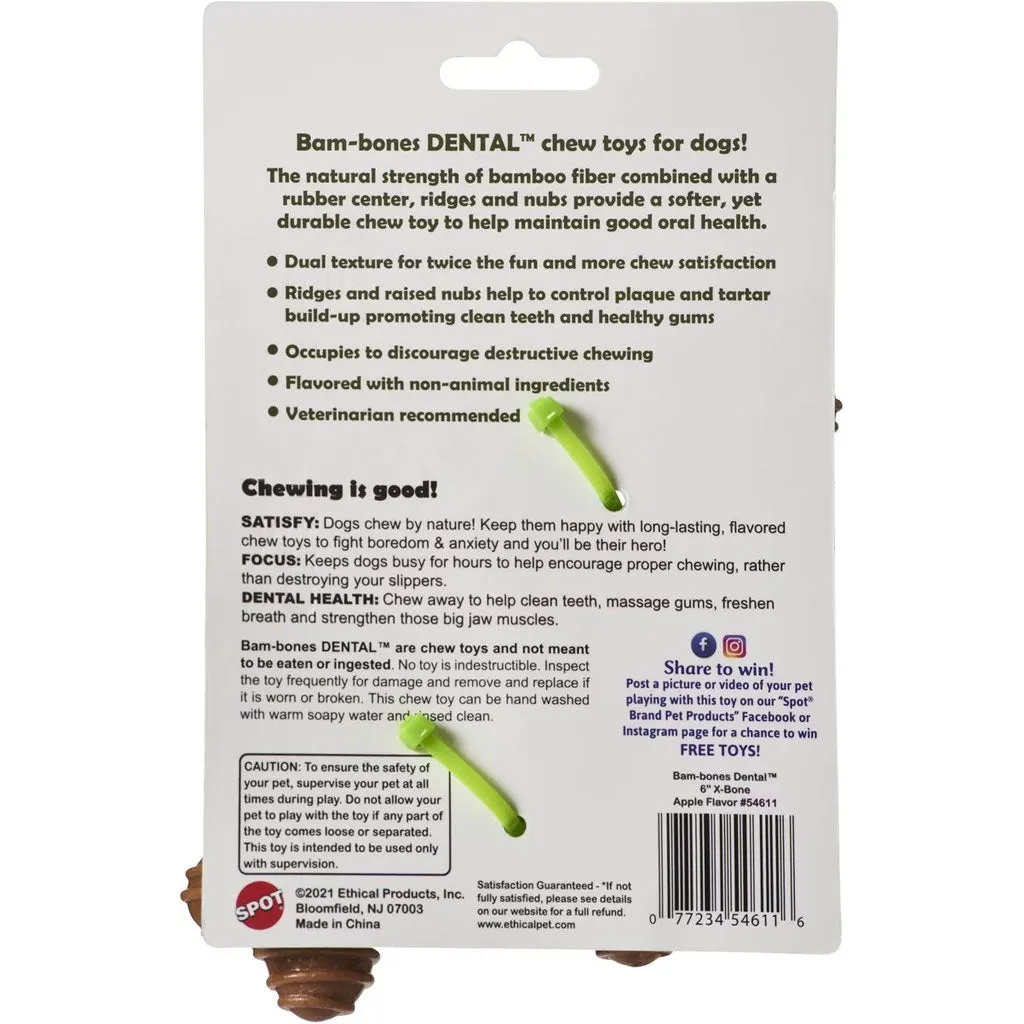 Spot Bam-Bones Dental X-Bone Apple Flavor Dog Chew Toy