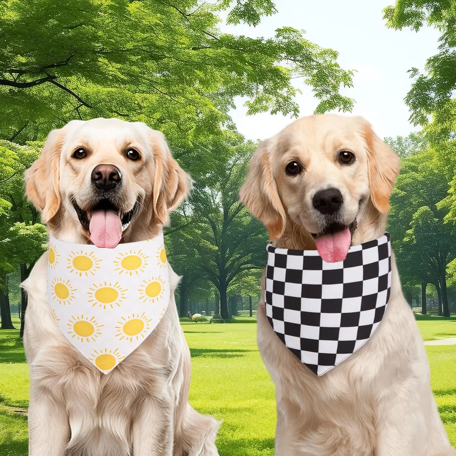 Summer Dog Bandanas Yellow Black XLarge 2PCS, Spring Scarf, Durable Triangle Reversible Bibs Handkerchief for Puppy Pet