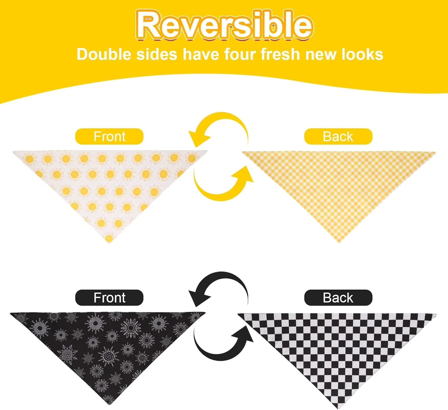 Summer Dog Bandanas Yellow Black XLarge 2PCS, Spring Scarf, Durable Triangle Reversible Bibs Handkerchief for Puppy Pet