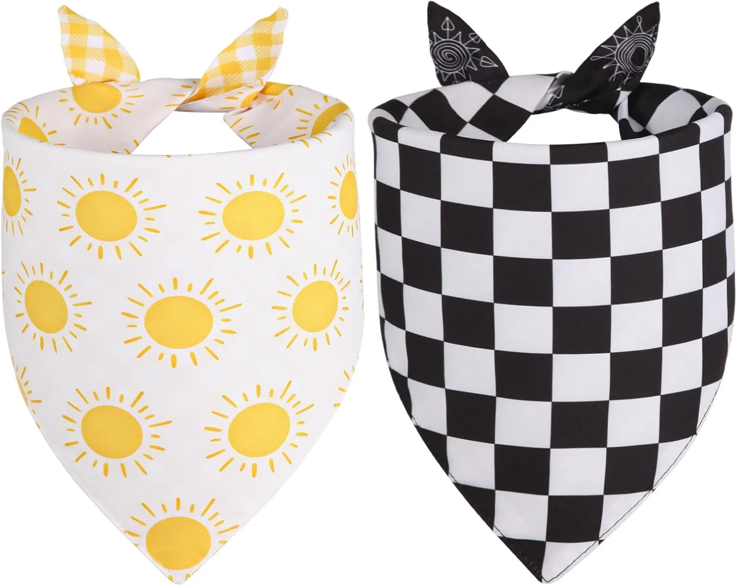 Summer Dog Bandanas Yellow Black XLarge 2PCS, Spring Scarf, Durable Triangle Reversible Bibs Handkerchief for Puppy Pet