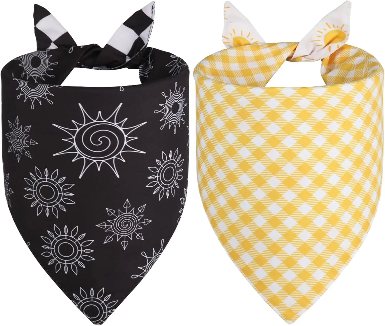 Summer Dog Bandanas Yellow Black XLarge 2PCS, Spring Scarf, Durable Triangle Reversible Bibs Handkerchief for Puppy Pet