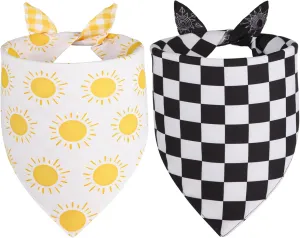 Summer Dog Bandanas Yellow Black XLarge 2PCS, Spring Scarf, Durable Triangle Reversible Bibs Handkerchief for Puppy Pet