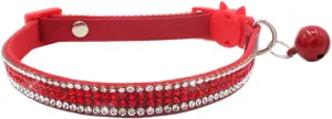THAIN Basic Adjustable Cat Collar Bling Diamond Breakaway with Bell for Kitten Girl boy (Red)