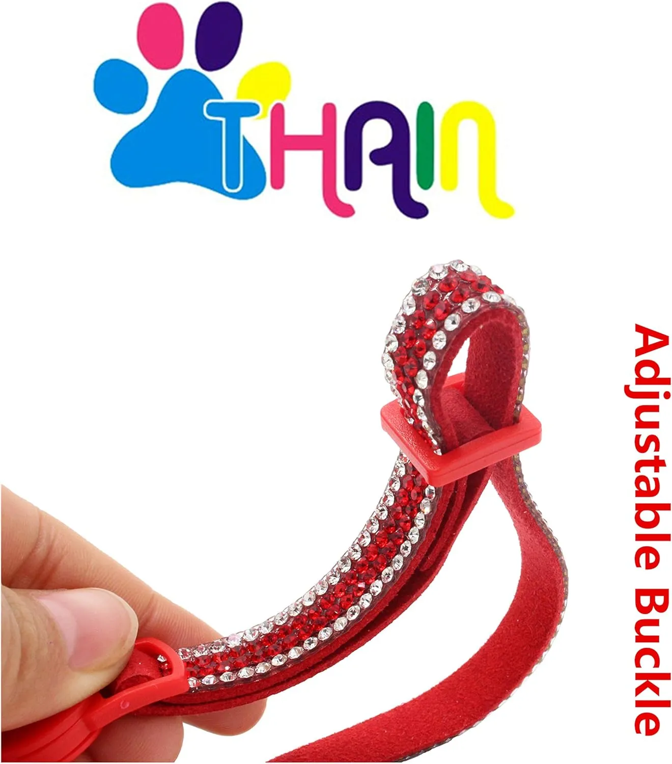THAIN Basic Adjustable Cat Collar Bling Diamond Breakaway with Bell for Kitten Girl boy (Red)
