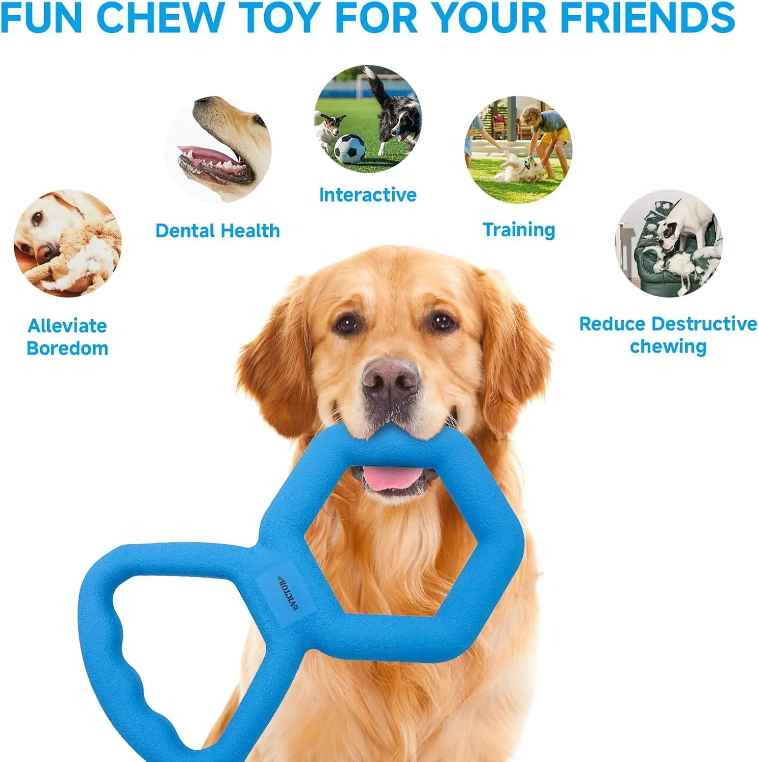 Tug of War Dog Toy - Interactive Pull Toy, Double Ring, Tough & Durable Rubber, Suitable for All Breed Chewers, Blue