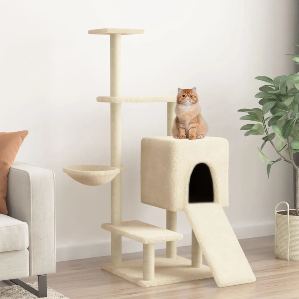 vidaXL Cat Tree with Sisal Scratching Posts Cream 130.5 cm