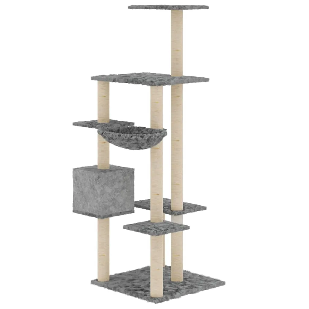vidaXL Cat Tree with Sisal Scratching Posts Light Grey 142 cm