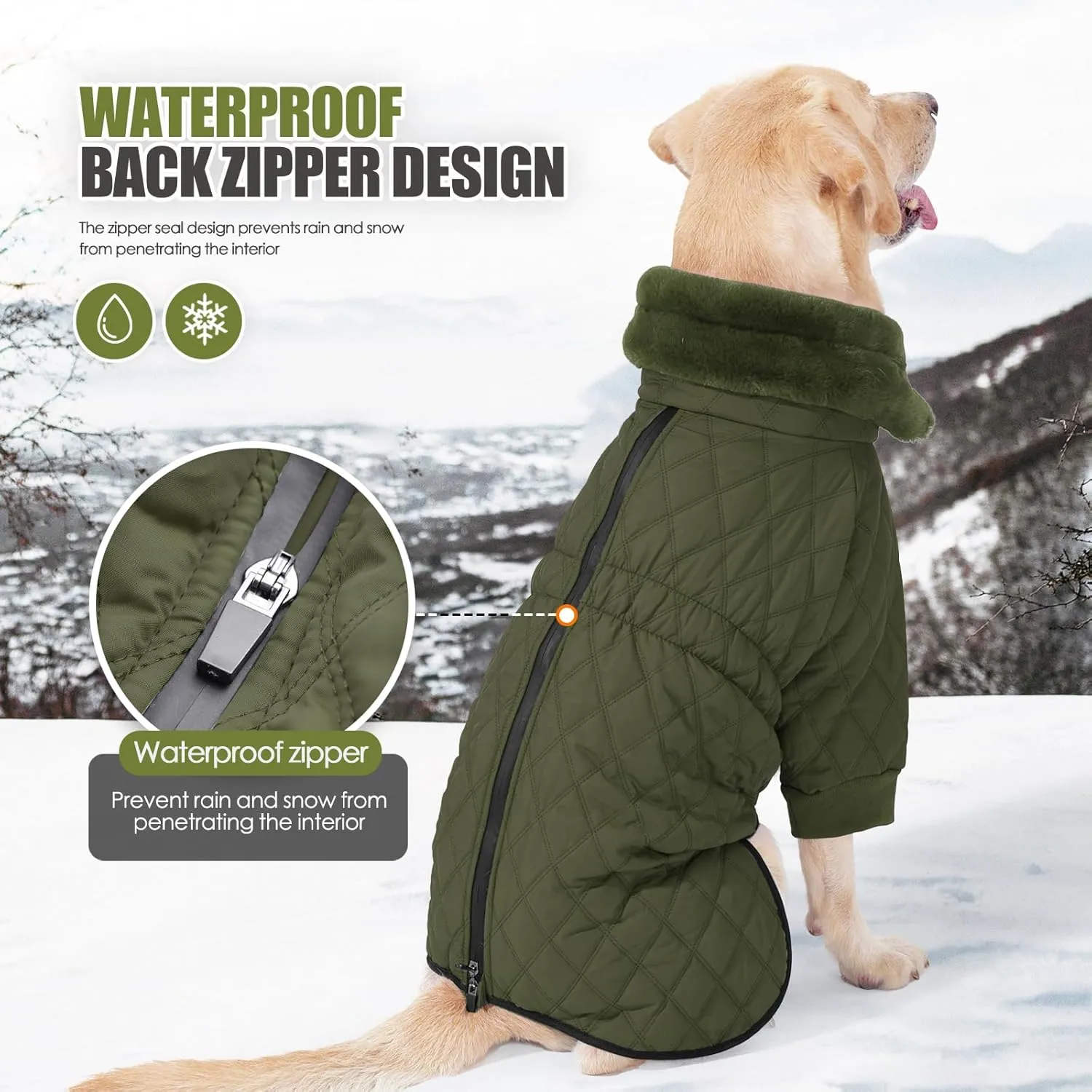 Warm Coat With Double Zipper, Winter Clothes for Small Medium Large Dogs, Turtleneck Puffer Jacket, Two Legs Cold Weather Coats, Wind & Waterproof Winter Jacket