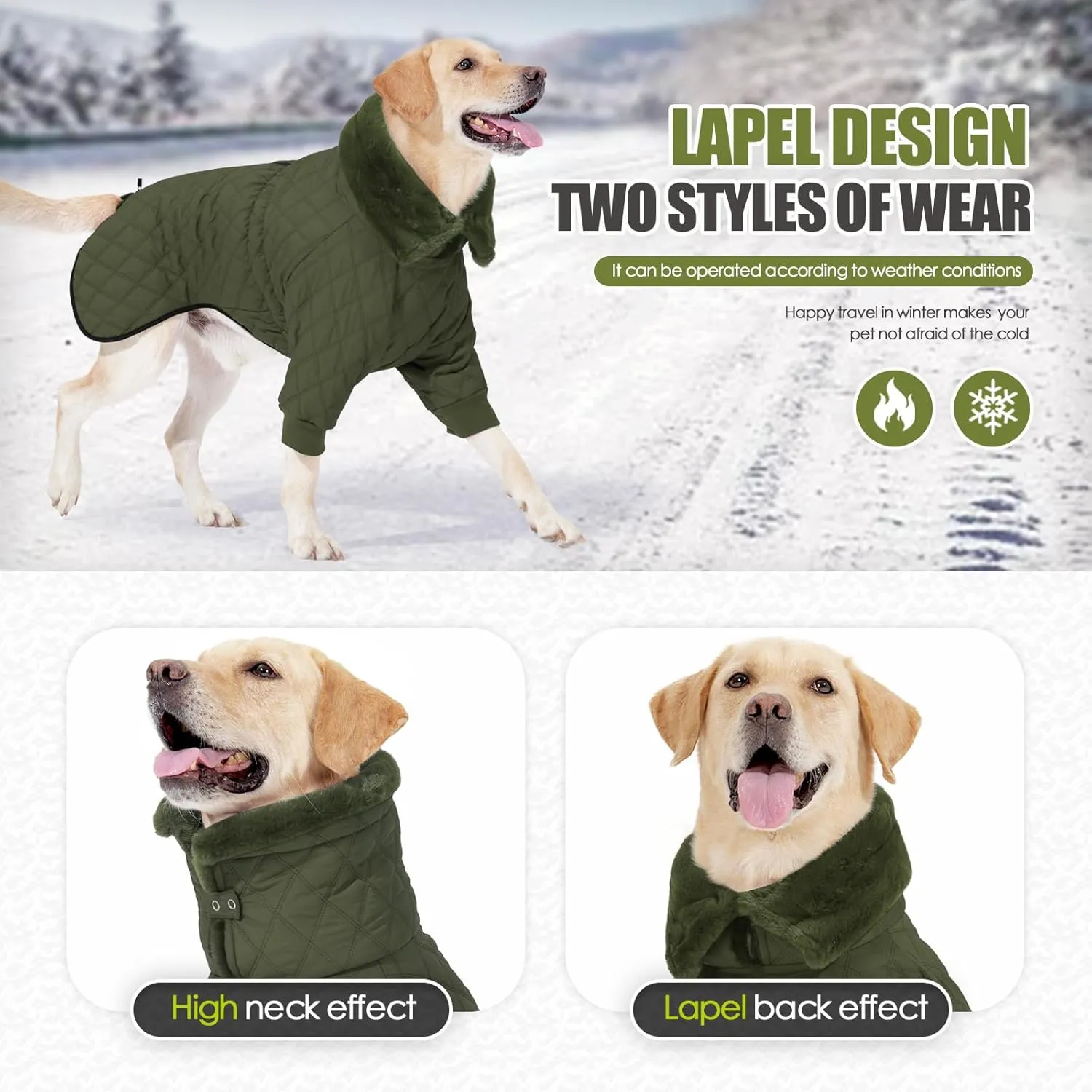Warm Coat With Double Zipper, Winter Clothes for Small Medium Large Dogs, Turtleneck Puffer Jacket, Two Legs Cold Weather Coats, Wind & Waterproof Winter Jacket