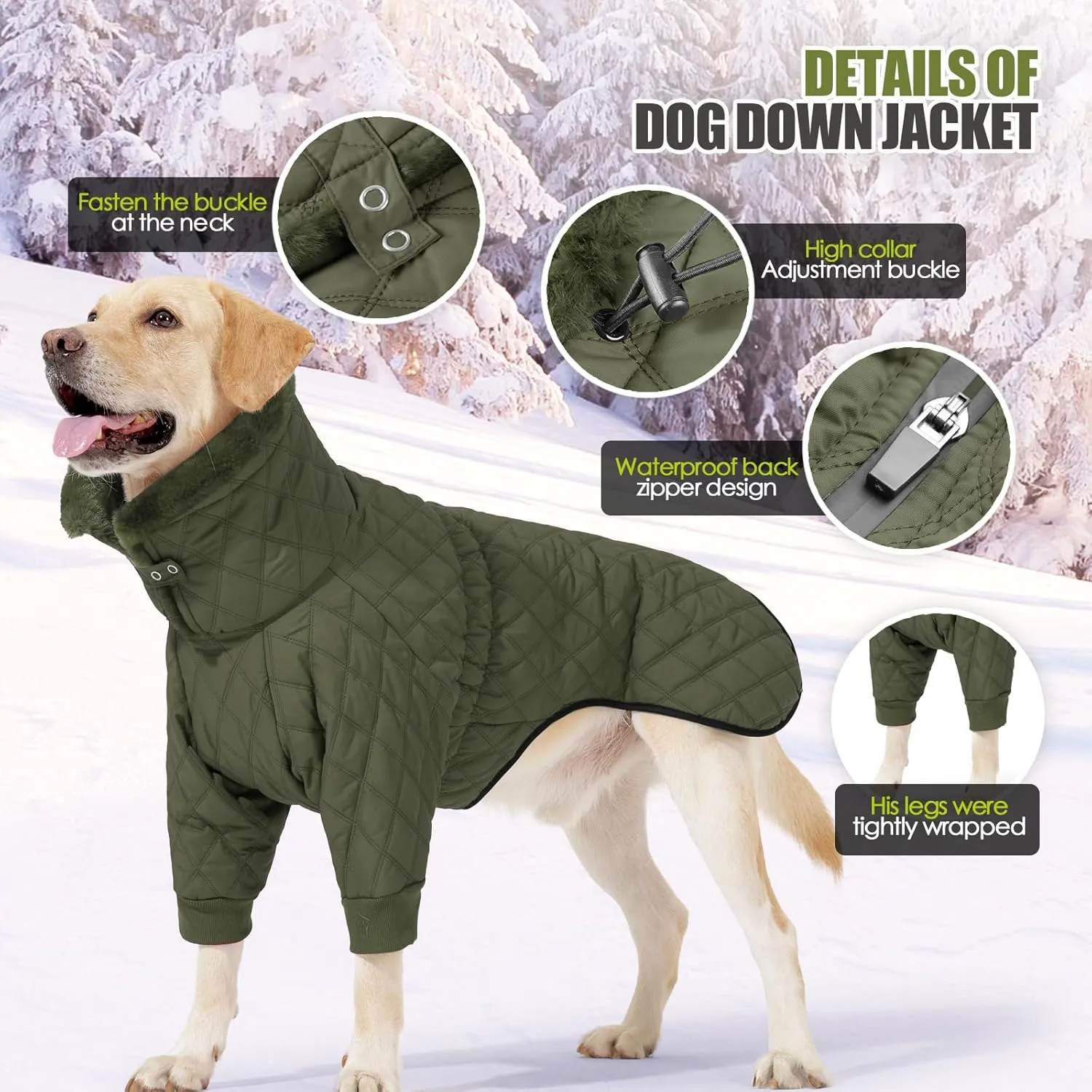 Warm Coat With Double Zipper, Winter Clothes for Small Medium Large Dogs, Turtleneck Puffer Jacket, Two Legs Cold Weather Coats, Wind & Waterproof Winter Jacket