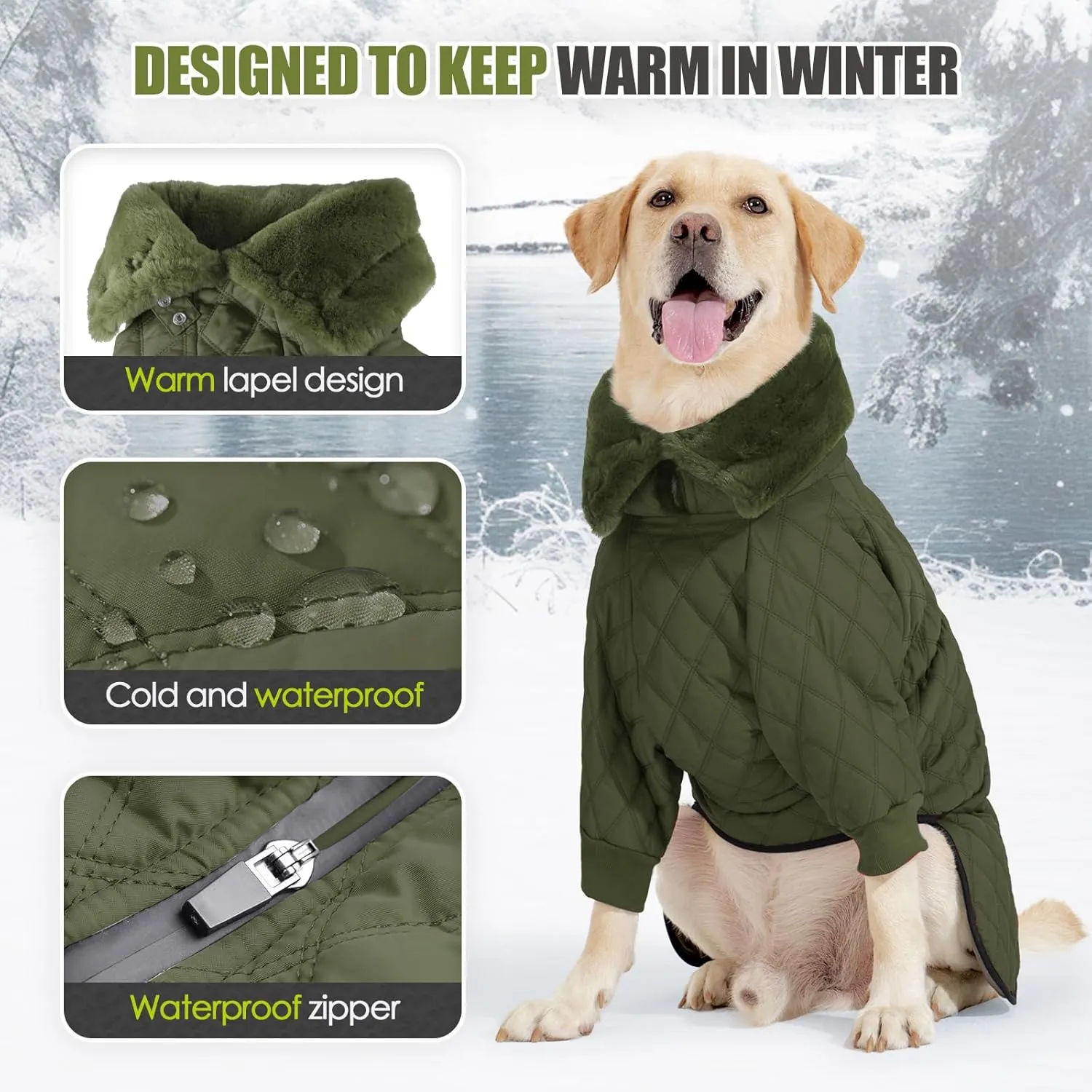 Warm Coat With Double Zipper, Winter Clothes for Small Medium Large Dogs, Turtleneck Puffer Jacket, Two Legs Cold Weather Coats, Wind & Waterproof Winter Jacket