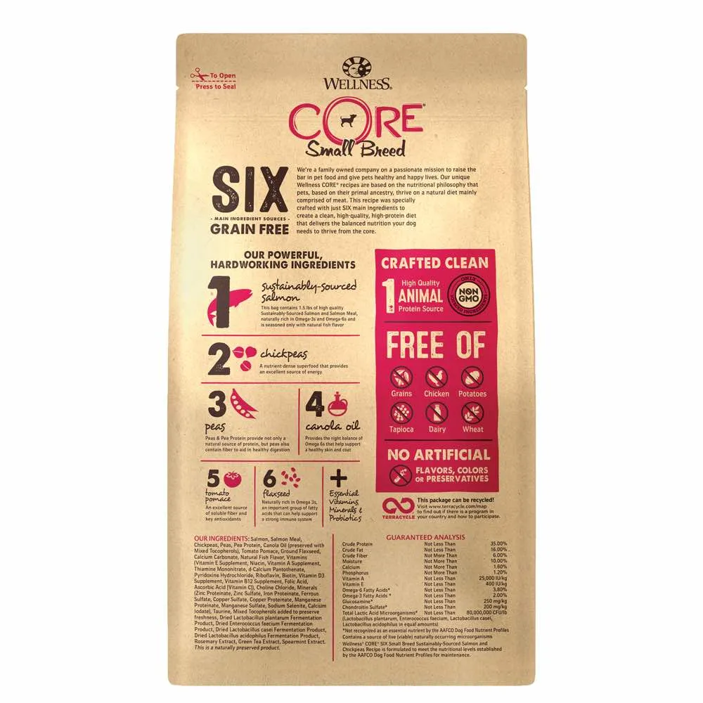 Wellness Core Six Small Breed Sustainably-Sourced Salmon & Chickpeas Grain Free Dry Dog Food