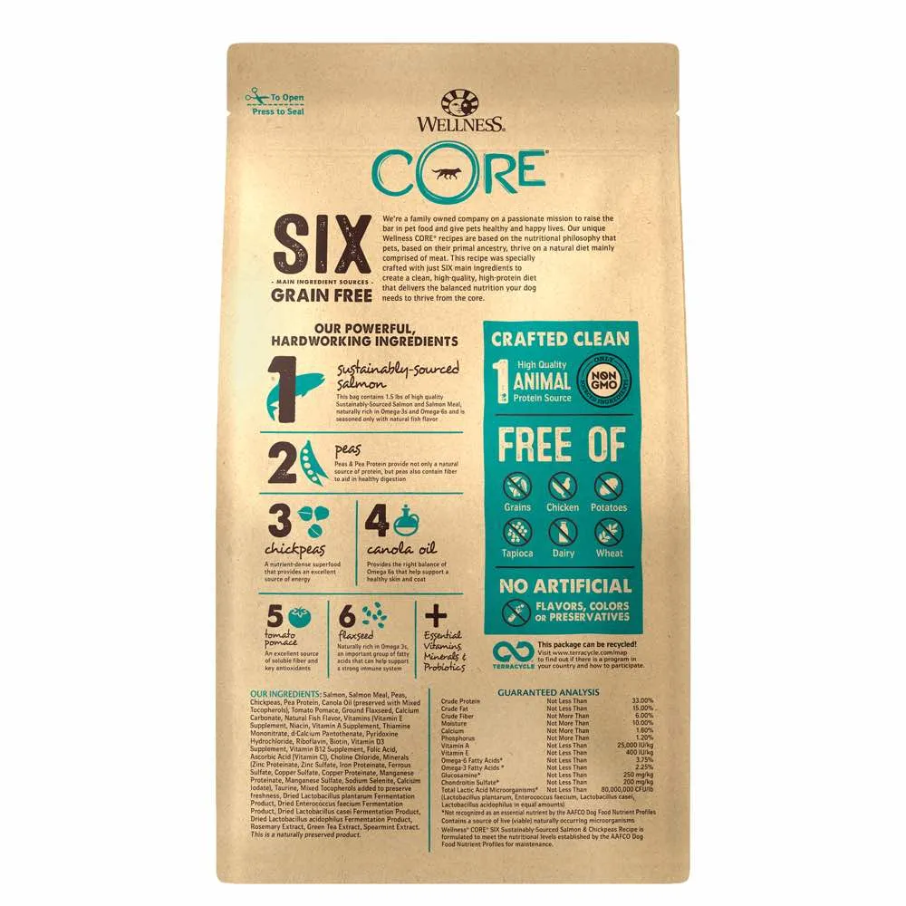 Wellness Core Six Sustainably-Sourced Salmon & Chickpeas Grain Free Dry Dog Food 22lb