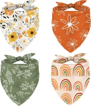 Whaline 4Pcs Boho Pet Bandanas Spring Daisy Rainbow Dog Scarf Washable Adjustable Triangle Dog Bibs Puppy Neckerchief for Cat Dog Birthday Costume Accessories