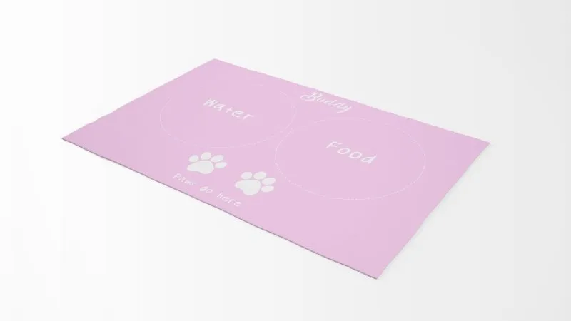Yoosh Pet Food Floor Mat - Paws Go Here- Pink - Personalised Name