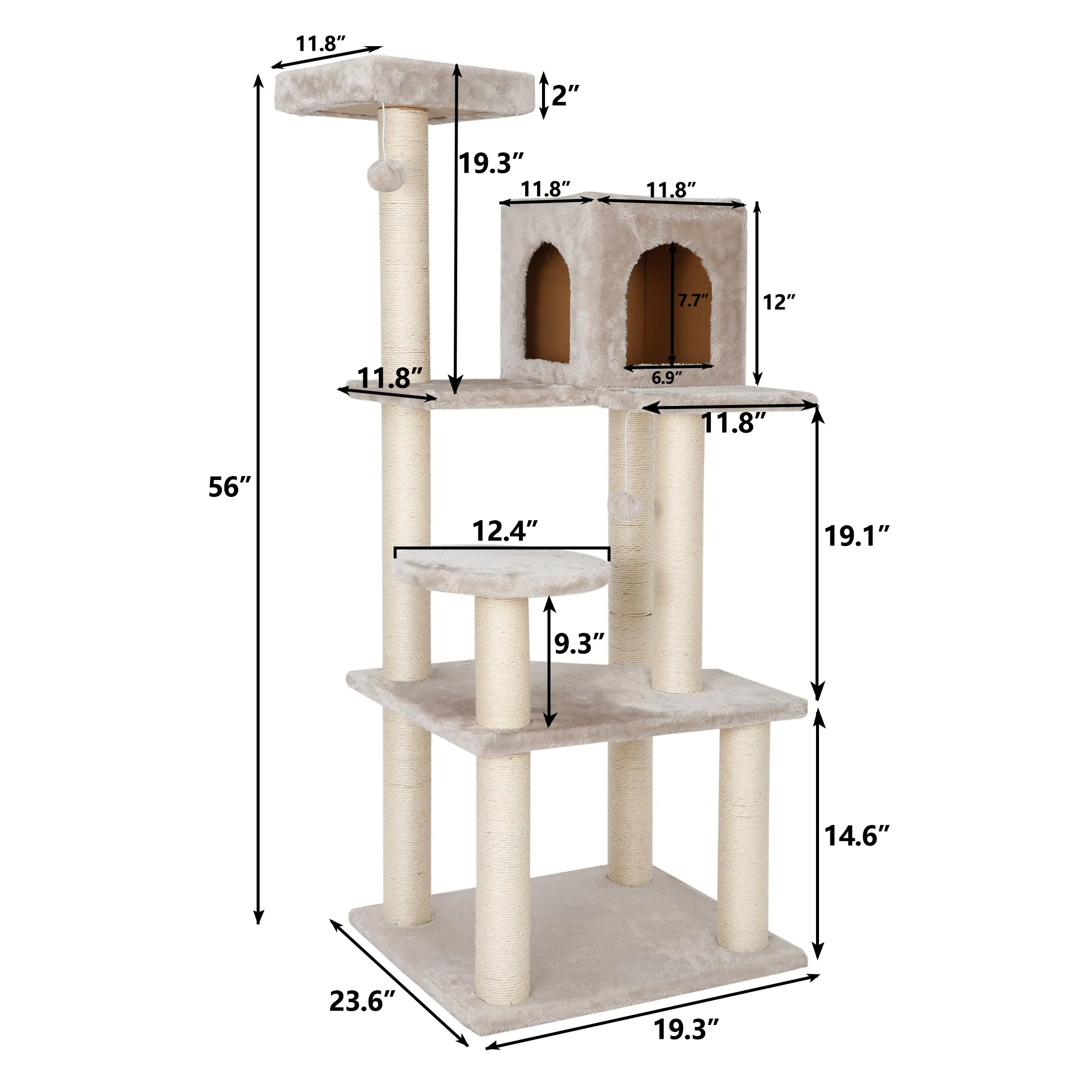 ZENY™ 56in Cat Trees with Sisal Scratching Posts Perches and Condo